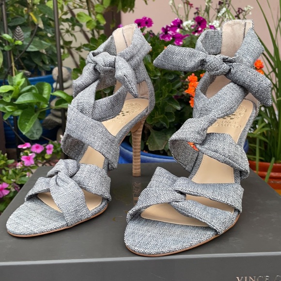 New Vince Camuto Gray Faux Wrap Strappy High Heel Sandals - Picture 9 of 16
